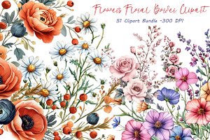 Wild Flowers Floral Border Clipart, an Illustration by DreamCafeArt