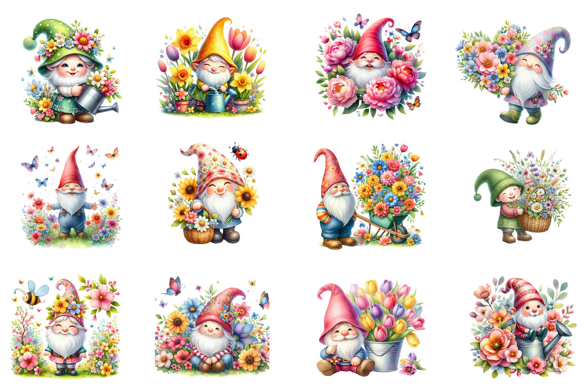 Cute Spring Gnome Clipart, an Illustration by Dream Creation (Photo 2 of 5)