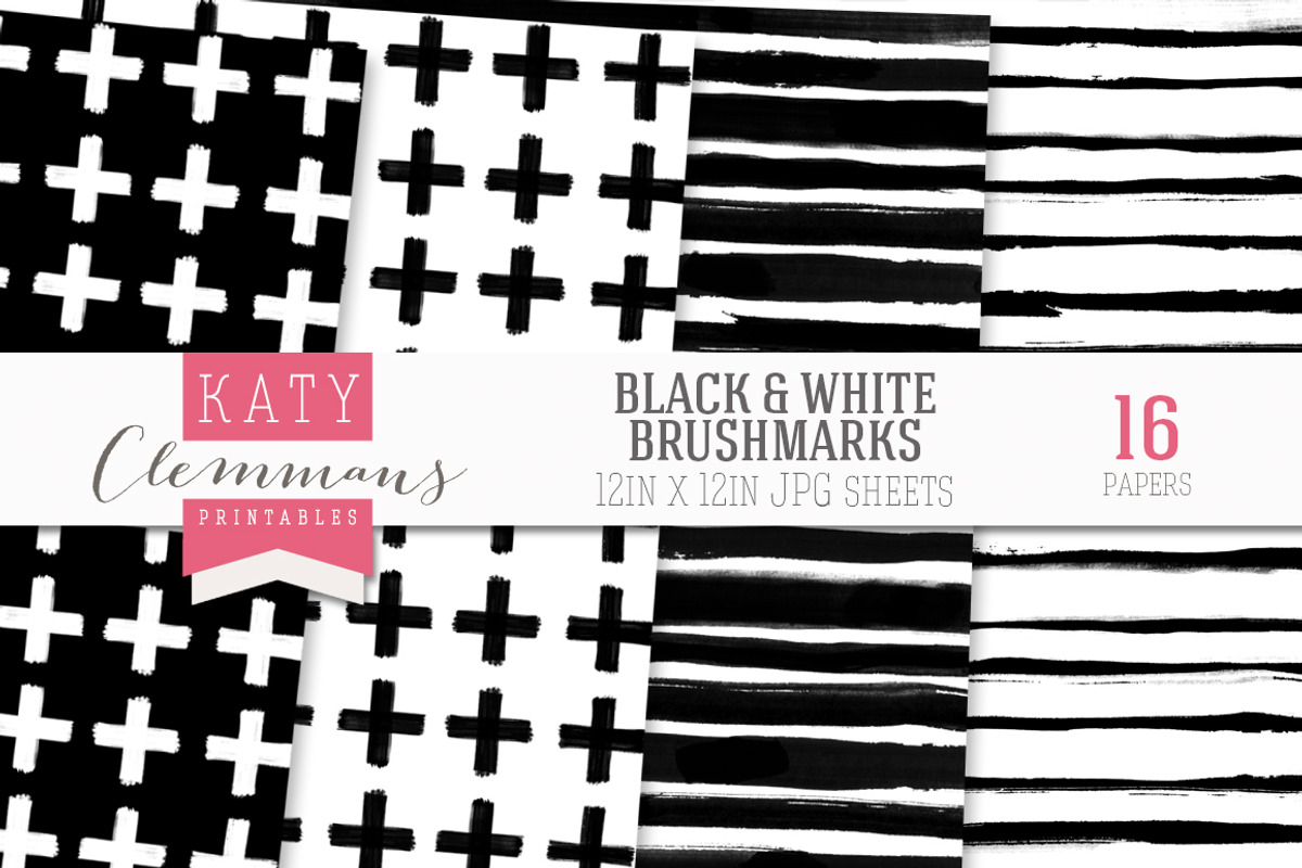 Black & White brush marks paper pack, a Pattern Graphic by Katy Clemmans (Photo 3 of 5)