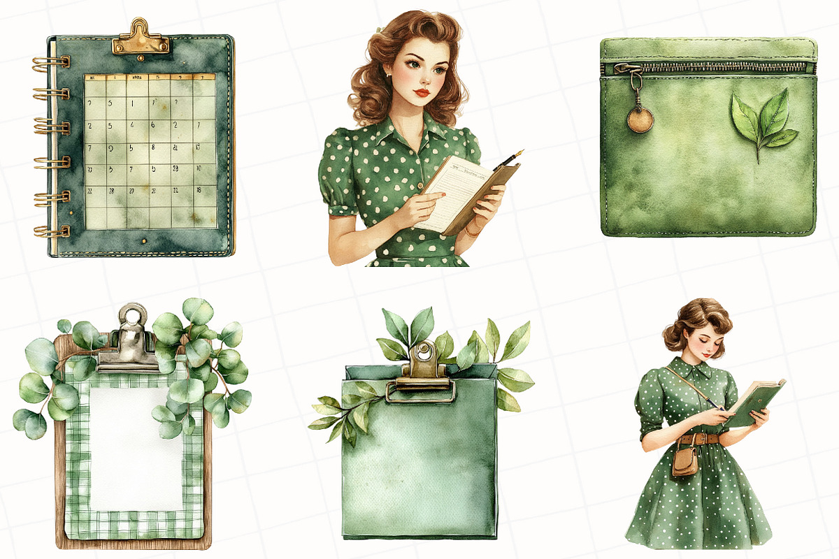 Watercolor Green Planner Clipart, an Illustration by OK Design (Photo 5 of 5)