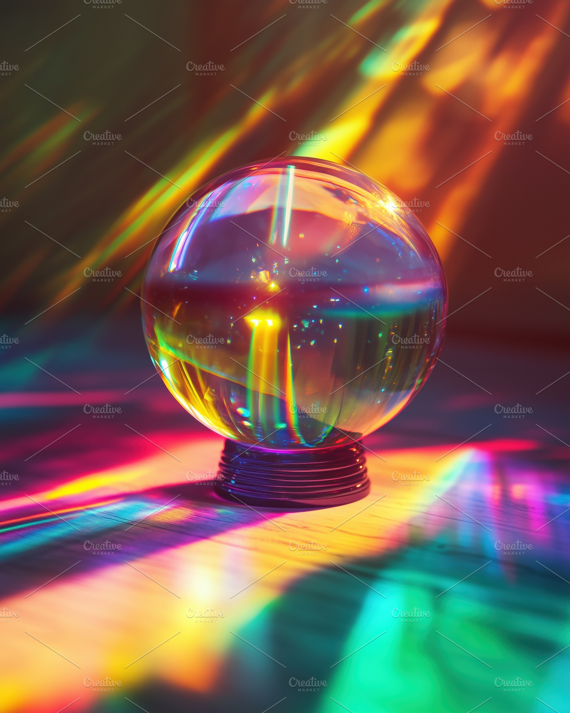 A crystal ball reflecting colorful light patterns on a surface, creating a myst, an Arts & Entertainment Photo by Textures & Backgrounds