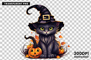Halloween Cat Witch Clipart Bundle, a Seasonal Illustration by Creative Arslan (Thumbnail 9 of 9)