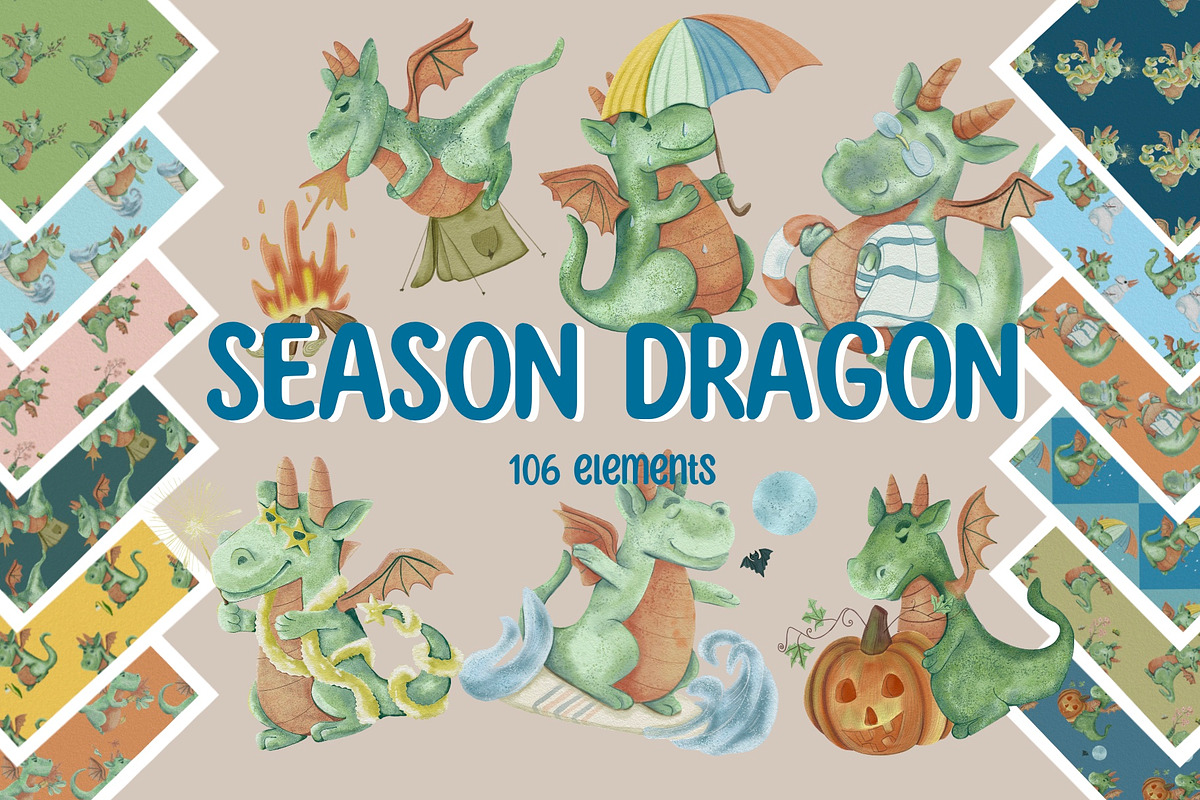Seasonal Watercolor Dragon Clipart, an Illustration by Amarawolf's Art (Photo 1 of 19)