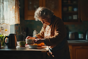 Elderly woman preparing healthy food, a Photo by Iftikhar Alam