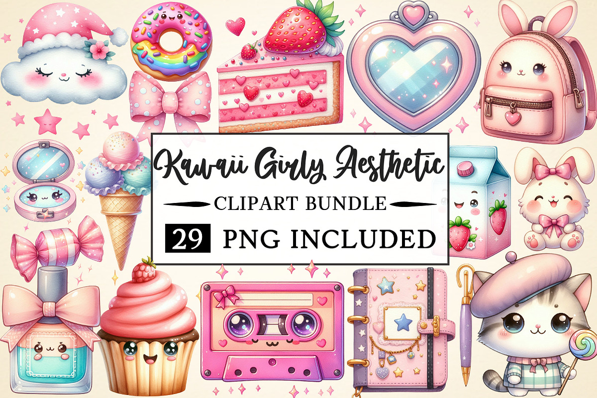 Kawaii Girly Aesthetic Clipart, a Seasonal Illustration by Daily.Designs (Photo 1 of 5)