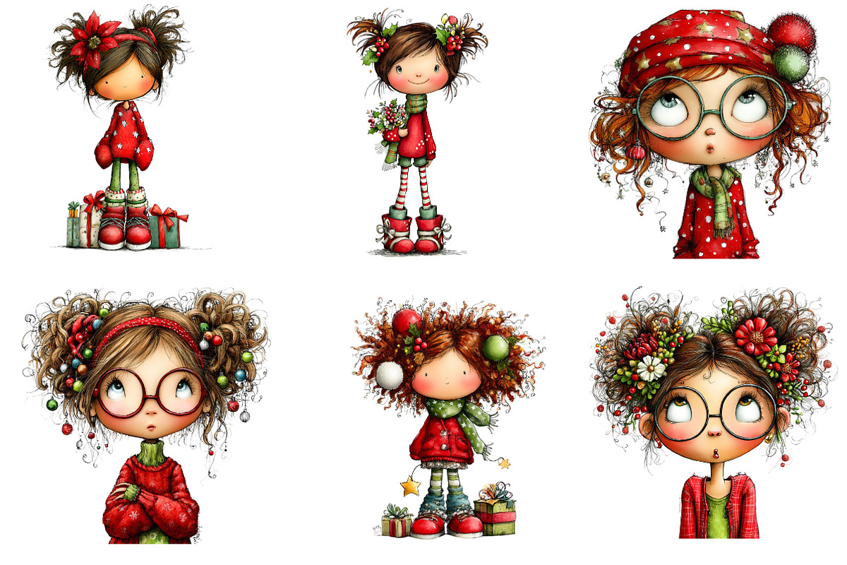 Quirky Christmas girl Clipart, an Illustration by CreationArt (Photo 5 of 5)