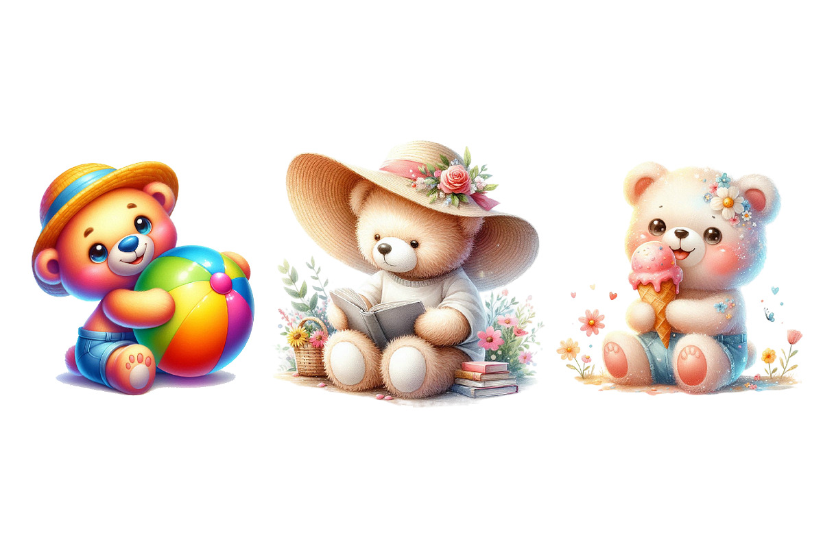 Summer Teddy Bear Clipart, an Illustration by Dream Creation (Photo 5 of 5)