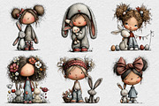 Quirky Easter Girl and Bunny Clipart, an Illustration by DreamCafeArt (Thumbnail 4 of 6)
