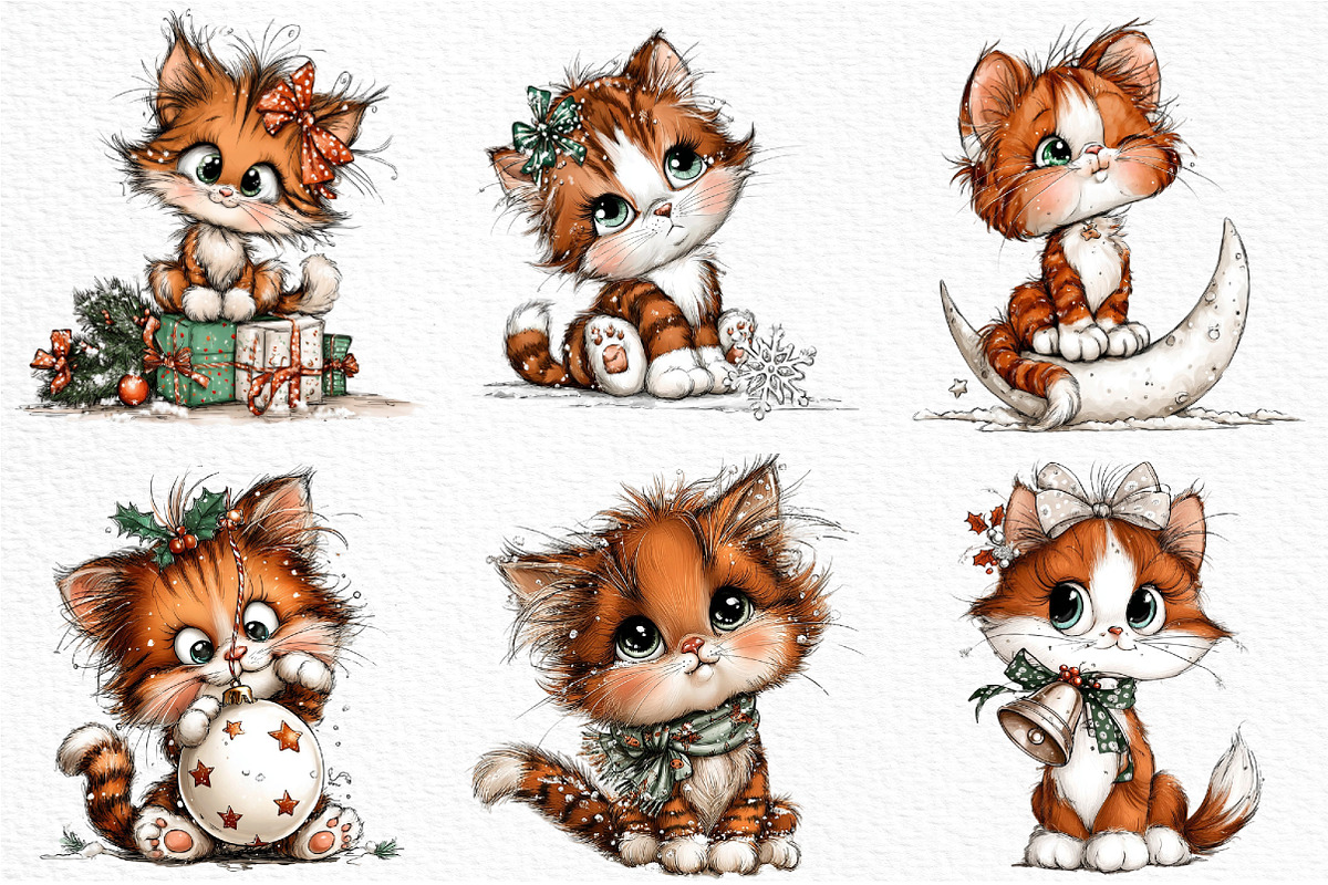 Christmas  Cats Clipart, an Illustration by Craft Nest (Photo 3 of 6)