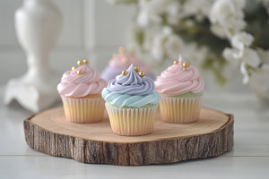 Elegant pastel cupcakes with swirled, a Photo by Pavel_design