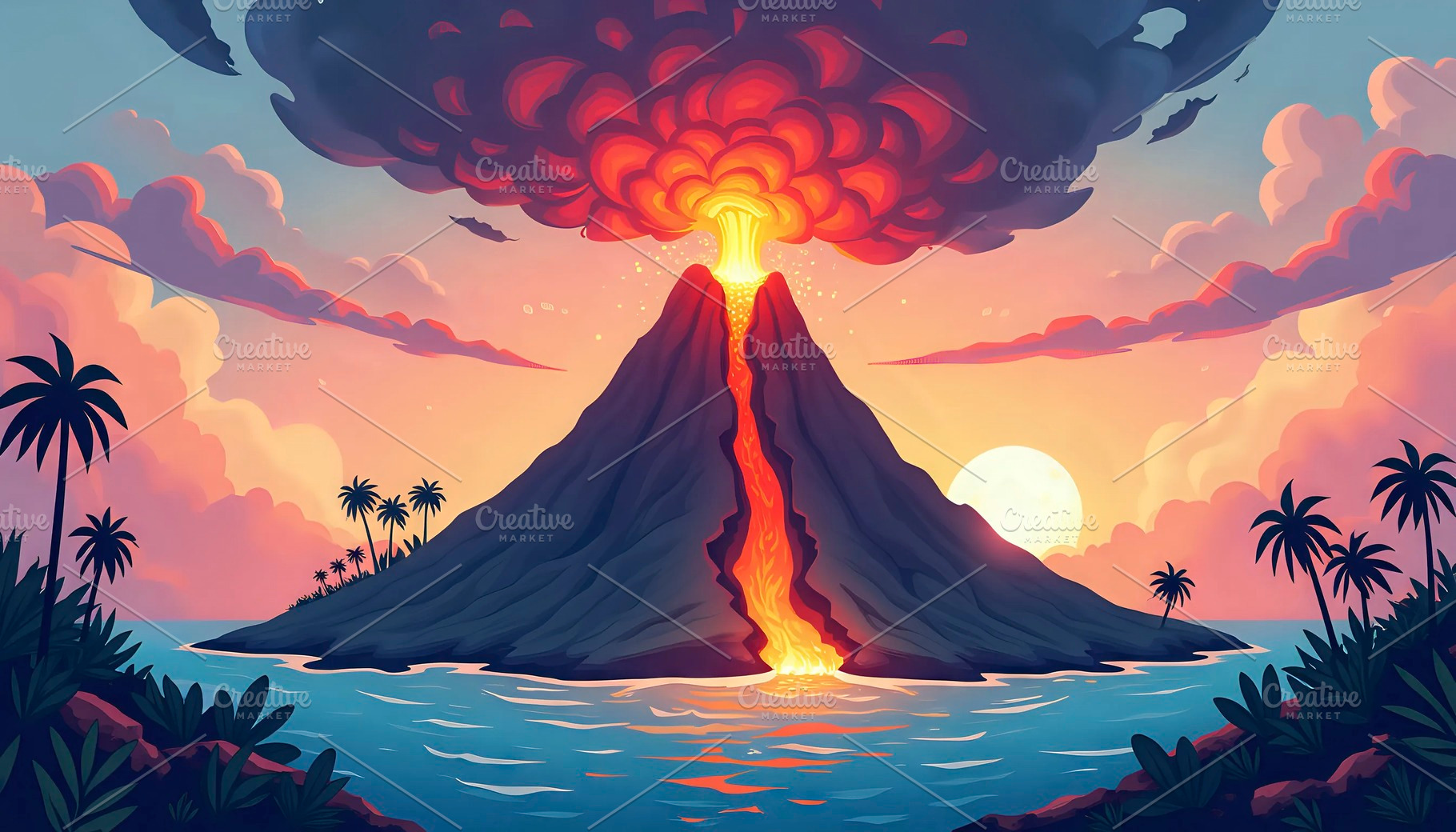 Island Volcano With Lava Flow Into O, a Photo by LOGOCREATIVE