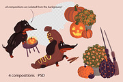 Halloween Dachshunds, a Seasonal Illustration by YuNa (Thumbnail 7 of 15)
