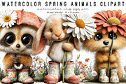 Watercolor Spring Animals Clipart, an Illustration by SinaCreation (Thumbnail 1 of 9)