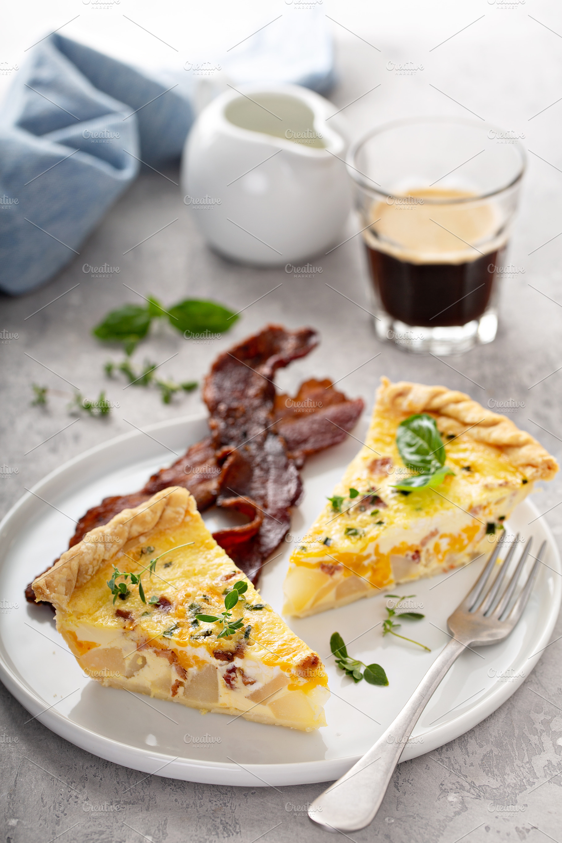 Breakfast plate with bacon and potato quiche, a Food & Drink Photo by farwasser