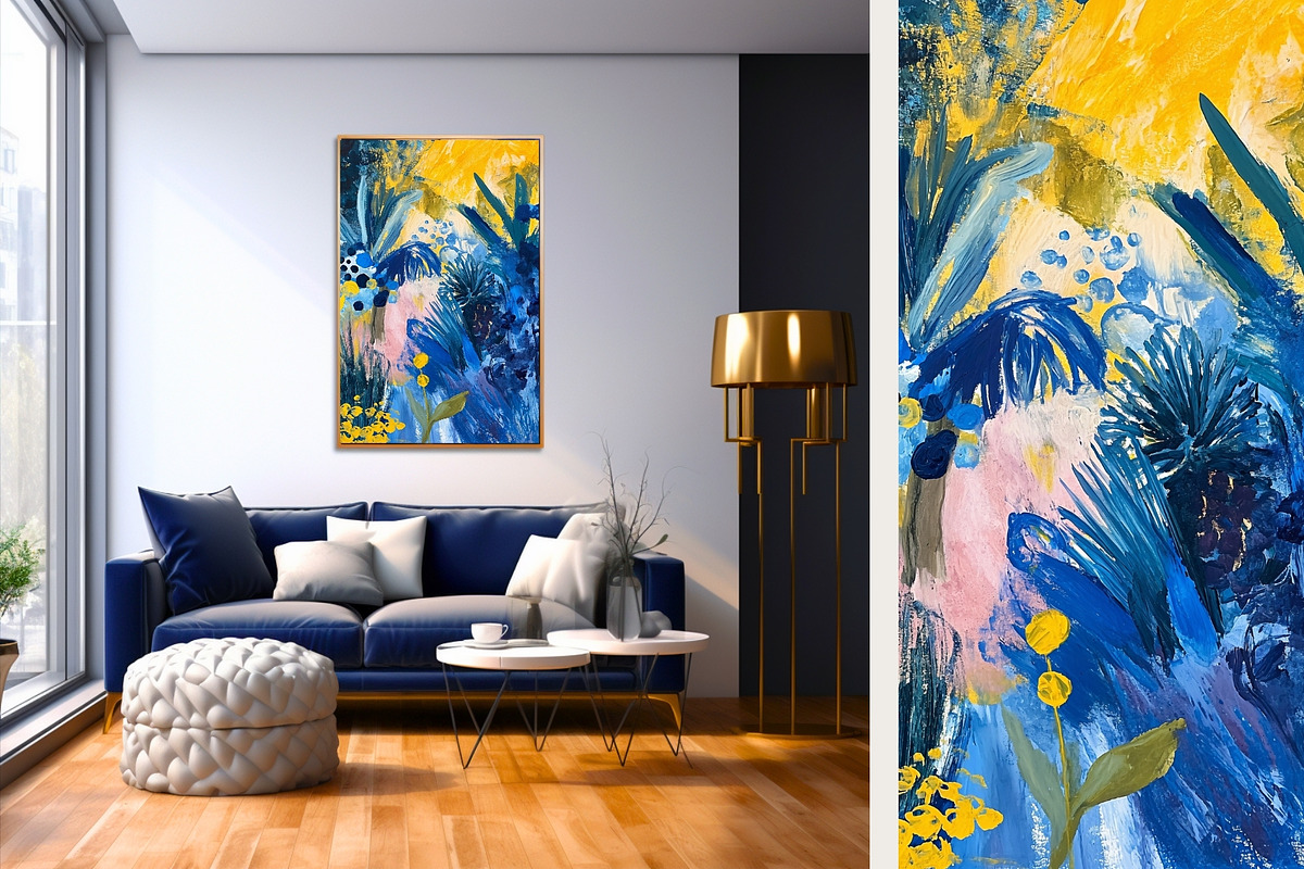 4 Blue Yellow Flower Wall Art Print, a Decorative Illustration by ARTOZEN DIGITAL (Photo 4 of 6)