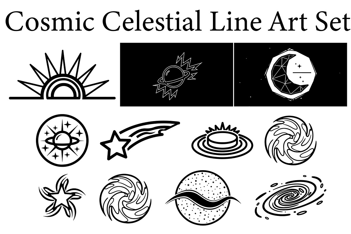 Cosmic & Celestial Icons Line Art, an Illustration by hafijul (Photo 1 of 11)