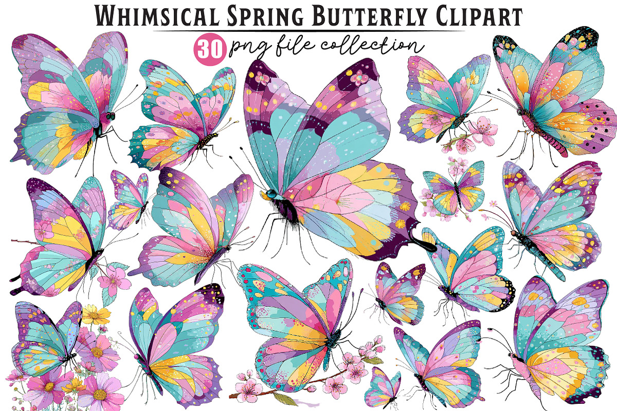 Whimsical Spring Butterfly Clipart, an Illustration by Dream Creation (Photo 1 of 6)