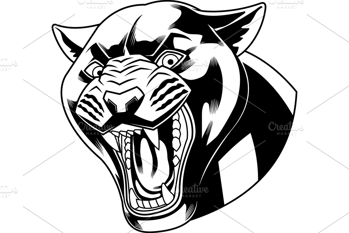 Black Panther Mascot Head Roaring, an Illustration by HitToon