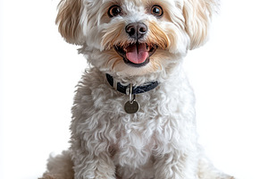 Happy White Fluffy Dog Sitting Smili, an Animal Photo by Pixeness Studio