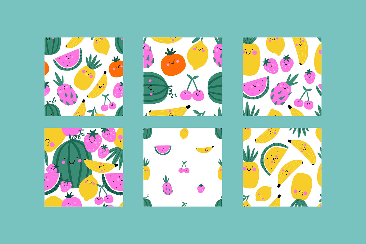 Summer Cute Fruits - vecror clipart, a Food Illustration by Barkova Nadya (Photo 3 of 8)