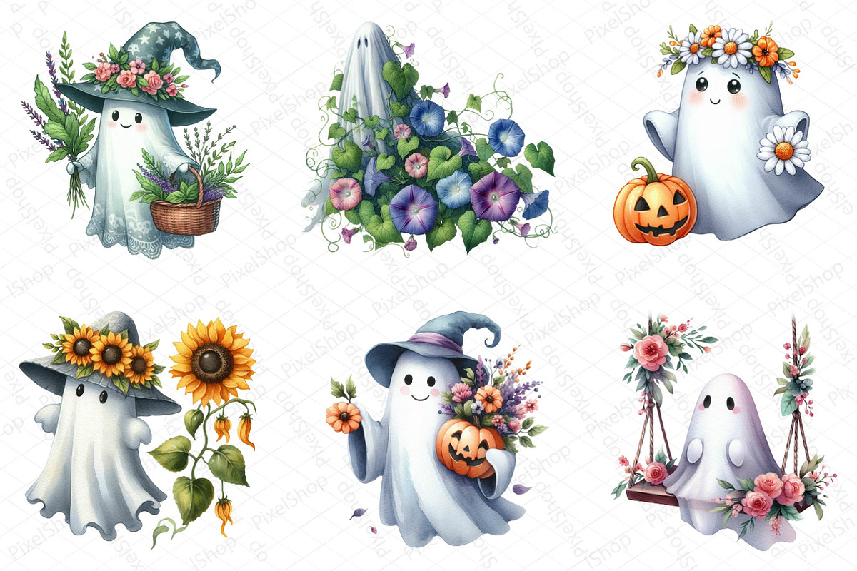 Halloween Floral Ghost Clipart, an Illustration by DreamPrint404 (Photo 6 of 7)