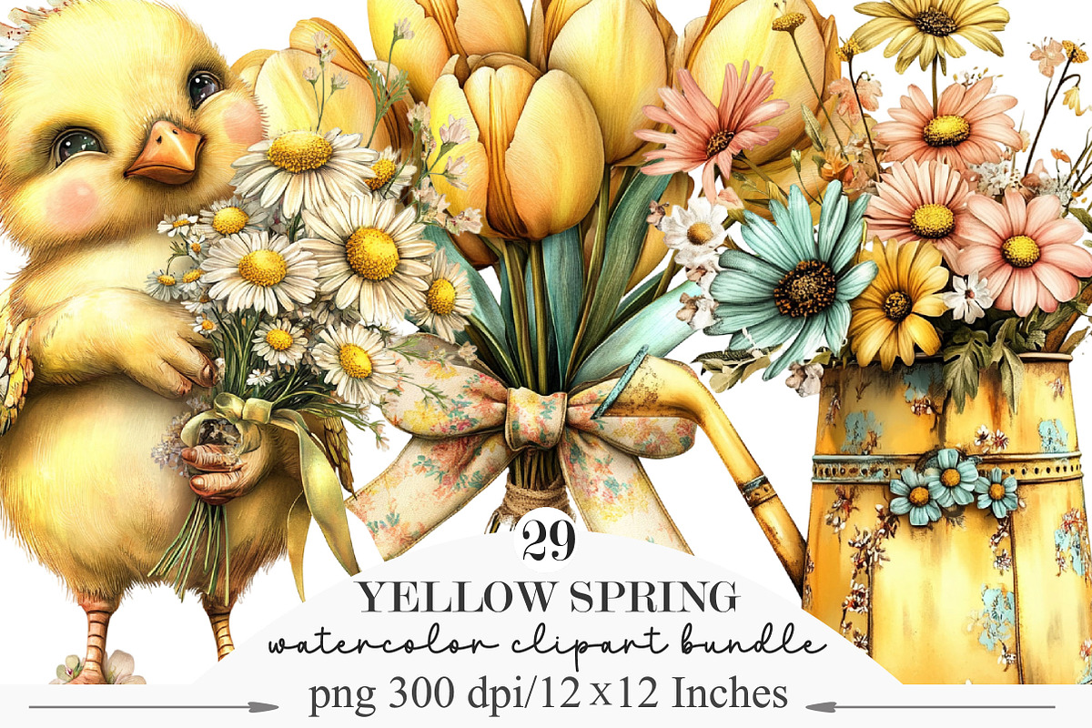 Whimsical Yellow Spring Clipart, an Illustration by Designking (Photo 1 of 5)