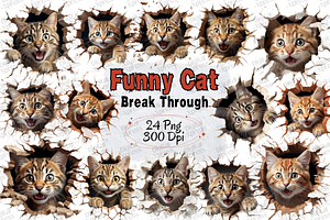 Funny Cat Break Through Png Set