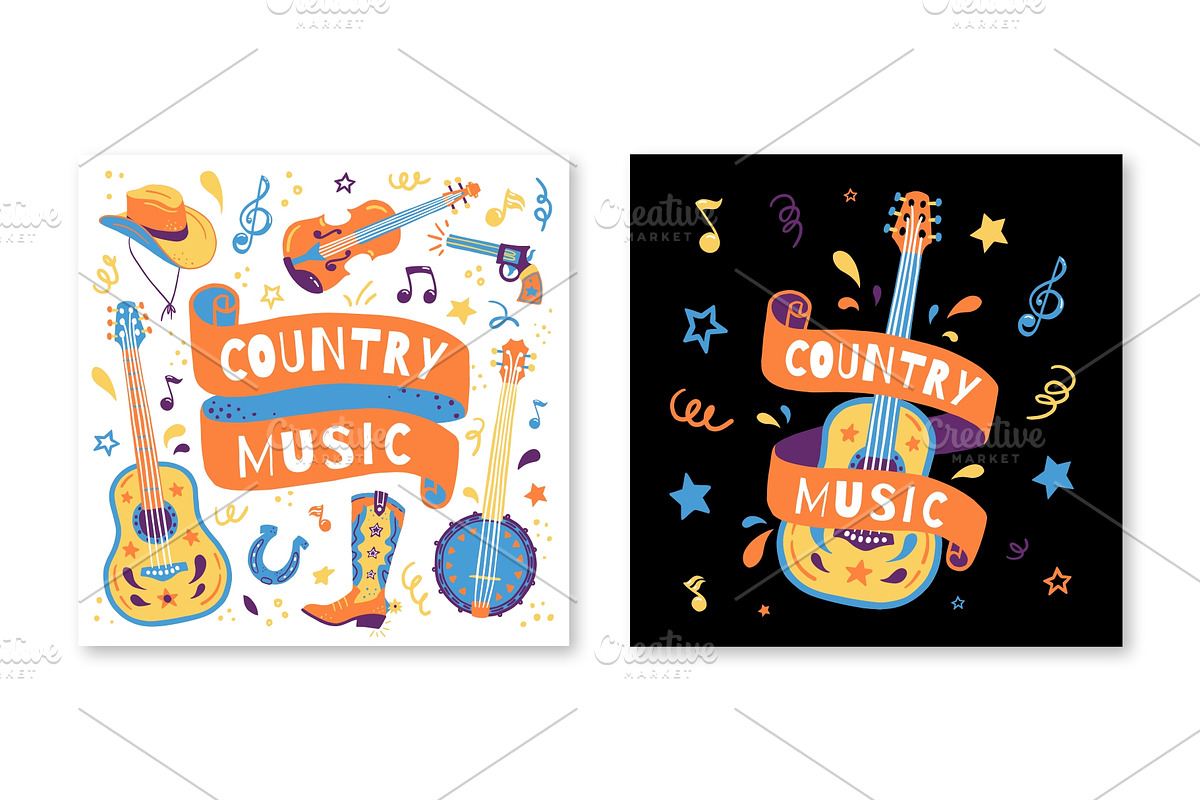 Country music vector set., an Illustration by Kattarina Po (Photo 7 of 7)