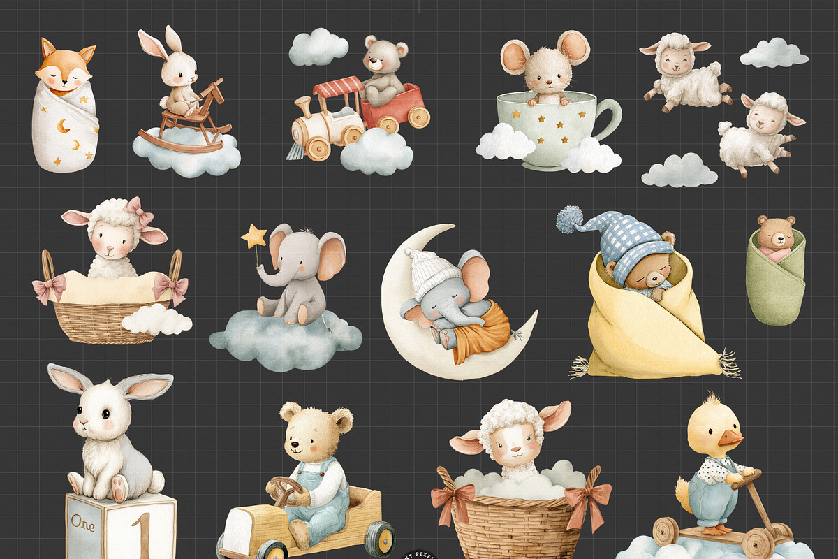 Dreamy Nursery Clipart Bundle, an Animal Illustration by PaintPixelCo (Photo 3 of 13)