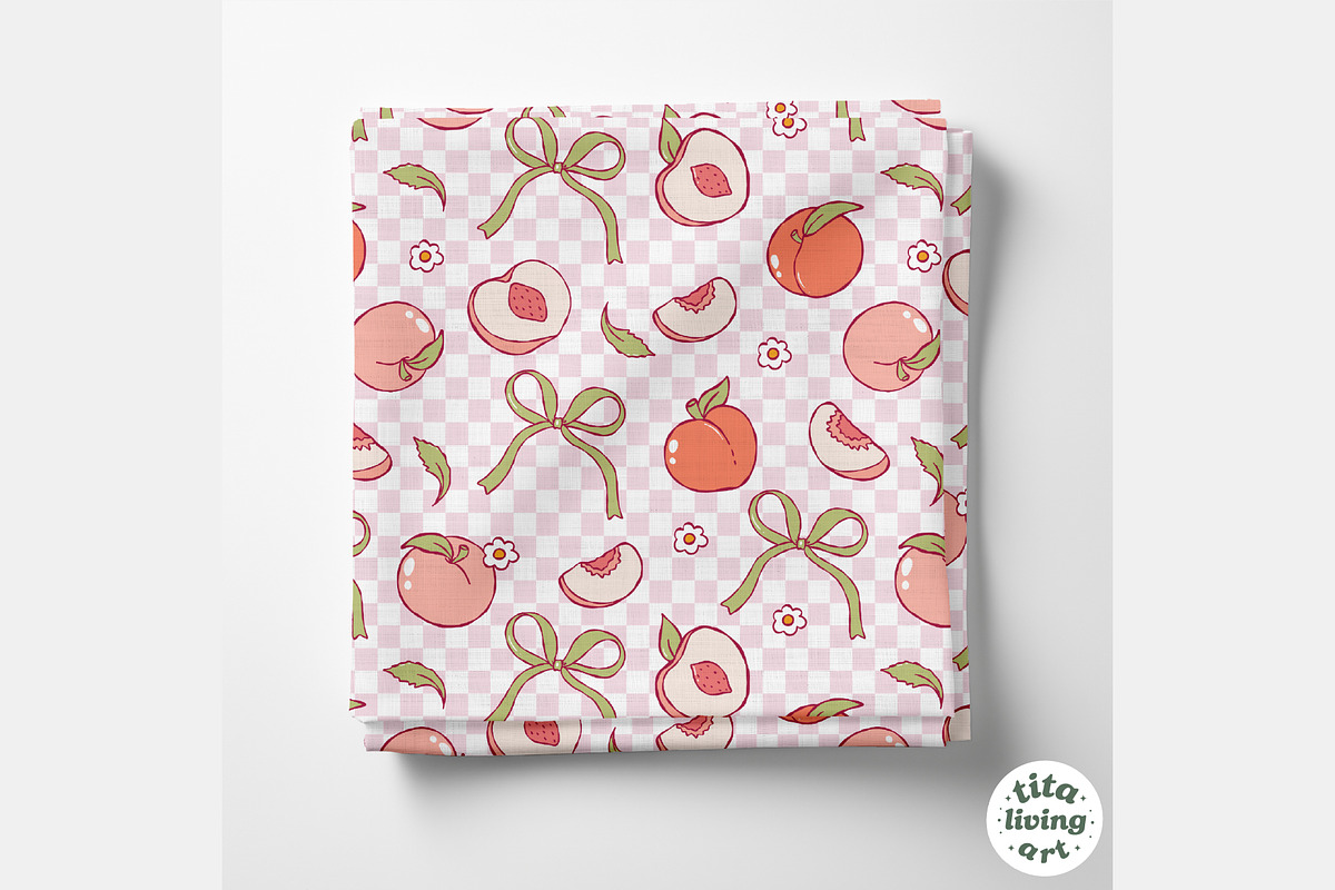 Peach Gingham Seamless Pattern, a Food Illustration by TitaLivingArt (Photo 3 of 10)