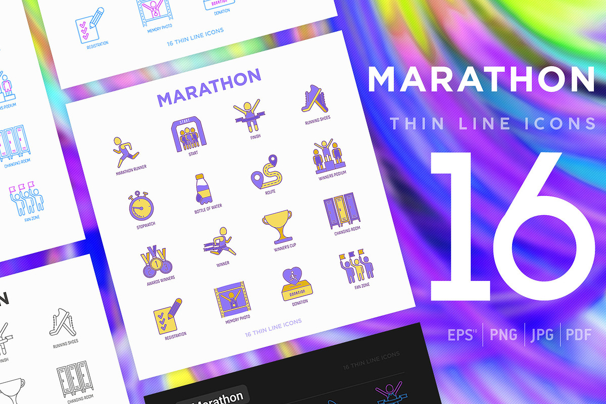 Marathon | 16 Thin Line Icons Set, an Outline Icon by Alex Blogoodf (Photo 1 of 11)