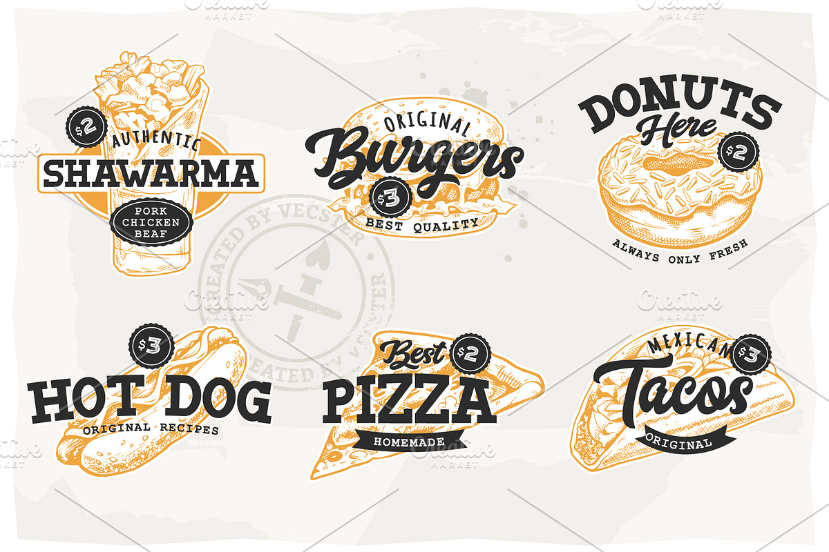 Street Food Retro Emblems, a Branding & Logo Template by Vecster (Photo 2 of 6)