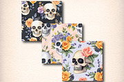 Floral Skull Digital Paper, a Pattern Graphic by Digital Artistic99 (Thumbnail 5 of 7)