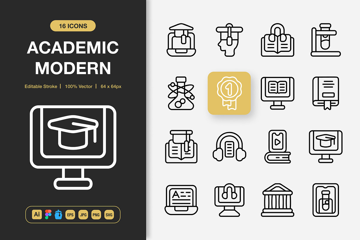Academic Modern Icons, an Outline Icon by Spacepixel Creative