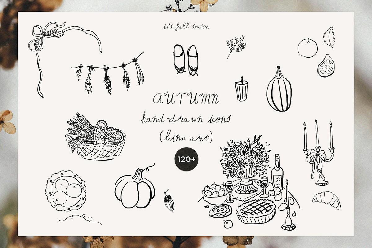 AUTUMN Hand-Drawn Line Art Icons, a Decorative Illustration by Lana Elanor (Photo 1 of 9)