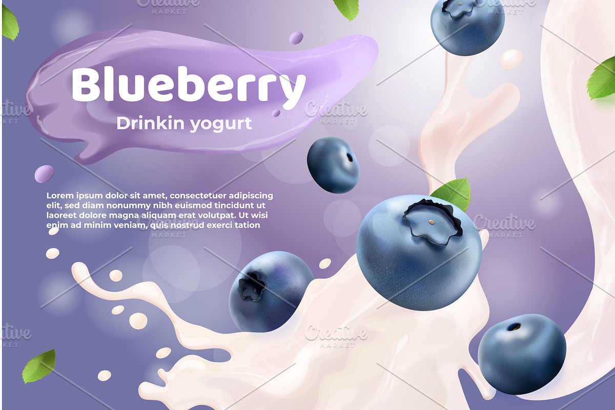 Blueberry yogurt. Realistic, a Food Illustration by Stock-Smart-Start