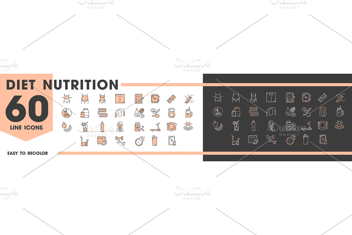 Keto diet nutrition line icons, a Healthcare Illustration by Vector Tradition