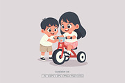 Kids Playing Tricycle Flat Vector, a Person Illustration by Partikusi Design (Thumbnail 2 of 3)