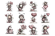 Whimsical Valentine Cute Bee Clipart, an Illustration by Design Market (Thumbnail 2 of 3)