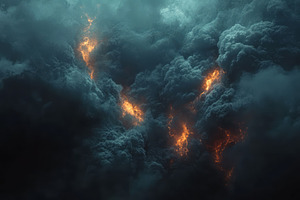 A dramatic view of stormy clouds illuminated by fiery orange light, creating a, a Background Photo by ImageMir