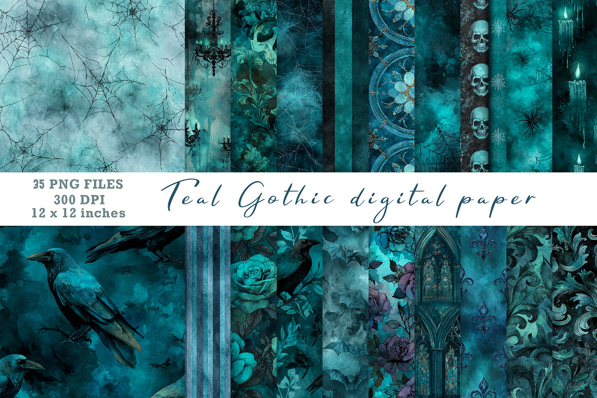 Teal Gothic digital paper, a Pattern Graphic by CreationArt (Photo 1 of 6)