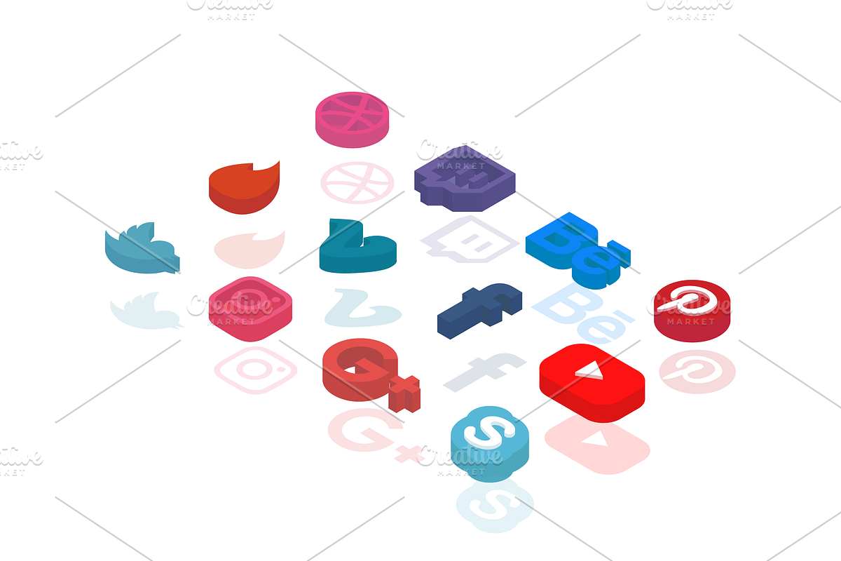 Social Media Isometric Icons, an Outline Icon by Laurentiu Cotet
