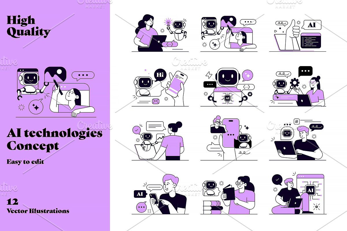 Flat vector illustrations of AI tech, a Person Illustration by Creative Graphics