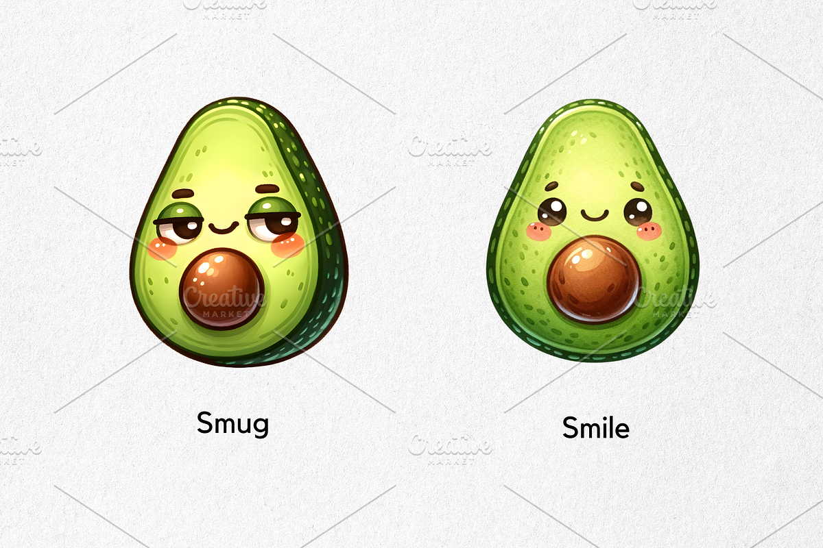 Cute Avocado Face Expressions, a Food Illustration by jvxvxnism (Photo 4 of 11)