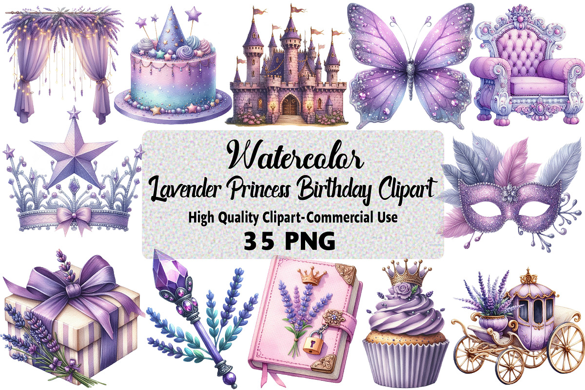 Lavender Princess Birthday Clipart, an Illustration by Daily.Designs (Photo 1 of 3)