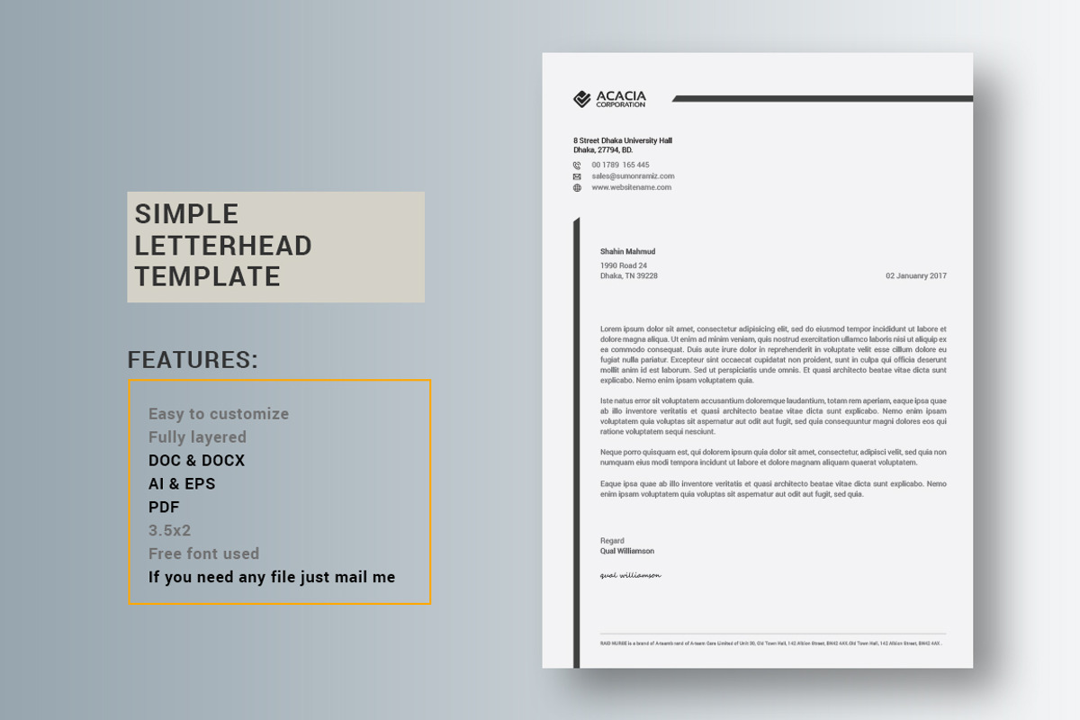 Simple Letterhead, a Stationery Template by DesignGhar (Photo 1 of 3)