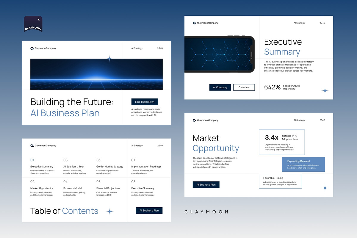 White Blue Modern AI Business Plan, a Presentation Template by Claymoon Lab (Photo 5 of 7)