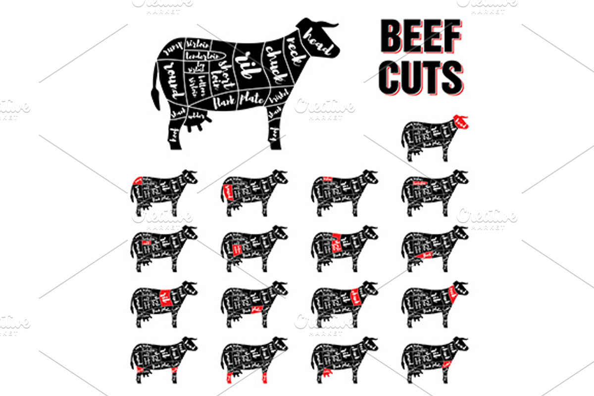 Steak Bar Vector Set, an Animal Illustration by Urazovsky Design (Photo 3 of 7)