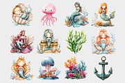 Watercolor baby mermaid clipart, a Seasonal Illustration by Design Market (Thumbnail 4 of 5)