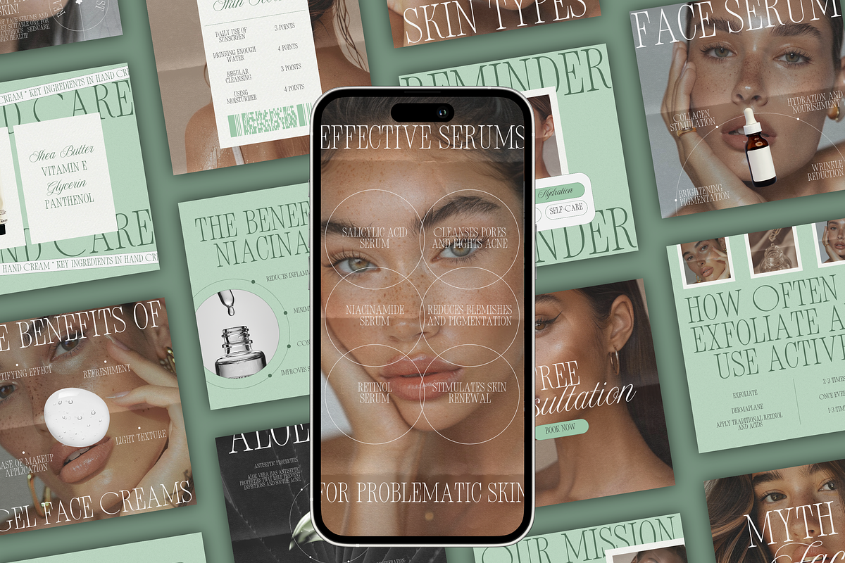 CANVA Skincare Instagram Templates, a Social Media Template by Xenié Creative (Photo 1 of 11)